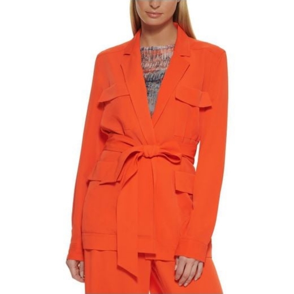 Donna Karan Jackets & Blazers - Donna Kara belted jacket blazer orange sz L BNWT